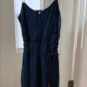 Zara Navy Blue Midi Dress with Subtle Pattern